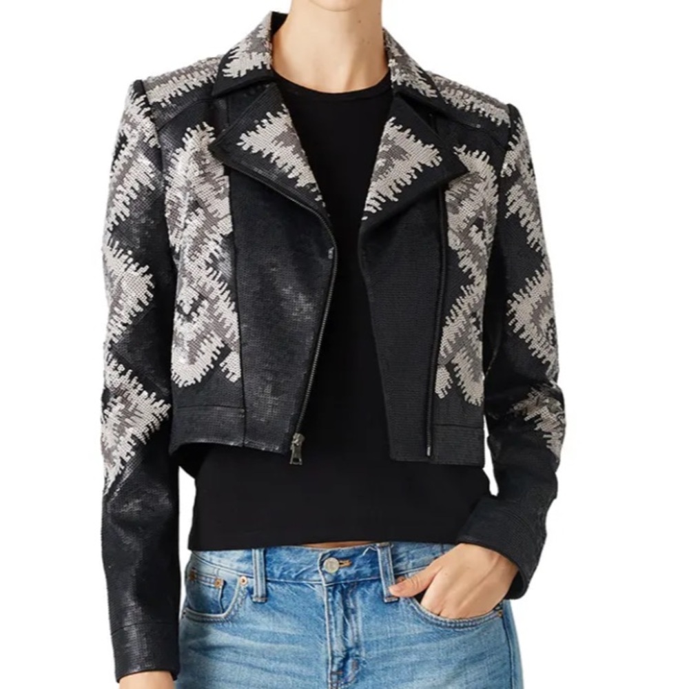 BCBGMaxAzria Abel Sequin Pattern Moto Jacket